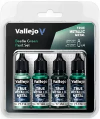 Ilustracja produktu Vallejo: 77.265 - True Metallic Metal - Beetle Green Paint Set (4)